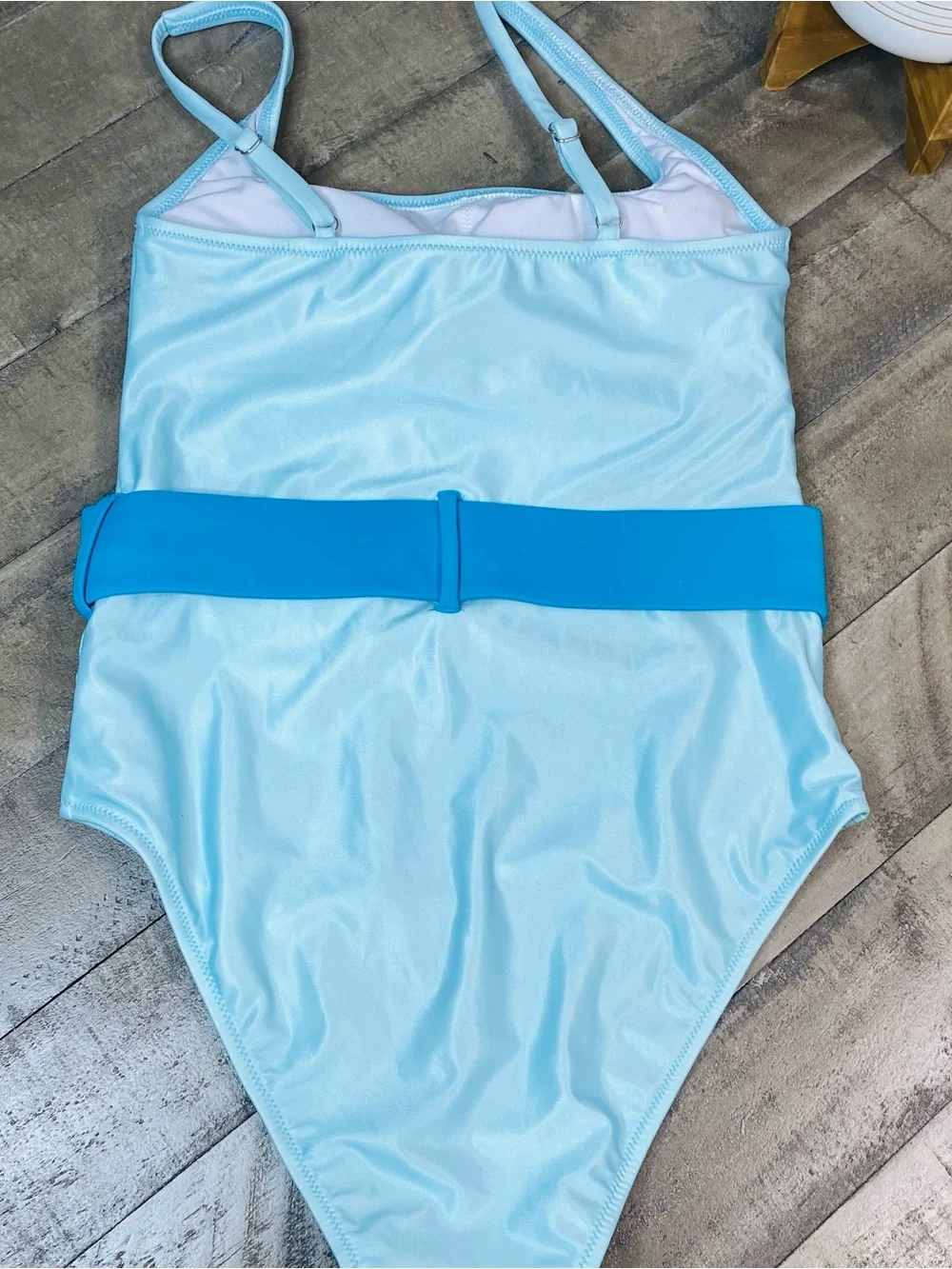 Averie Marina Belted One Piece Swimsuit Light Blue Tiger Print Women’s Size S